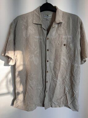 ISLAND SHORES MEN'S 100% SILK HAWAIIAN SHIRT SIZE LARGE